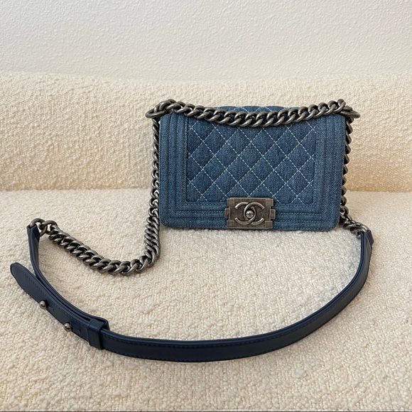 Chanel Denim Blue Quilted Small Boy Flap Purse Crossbody - Picture 2 of 16
